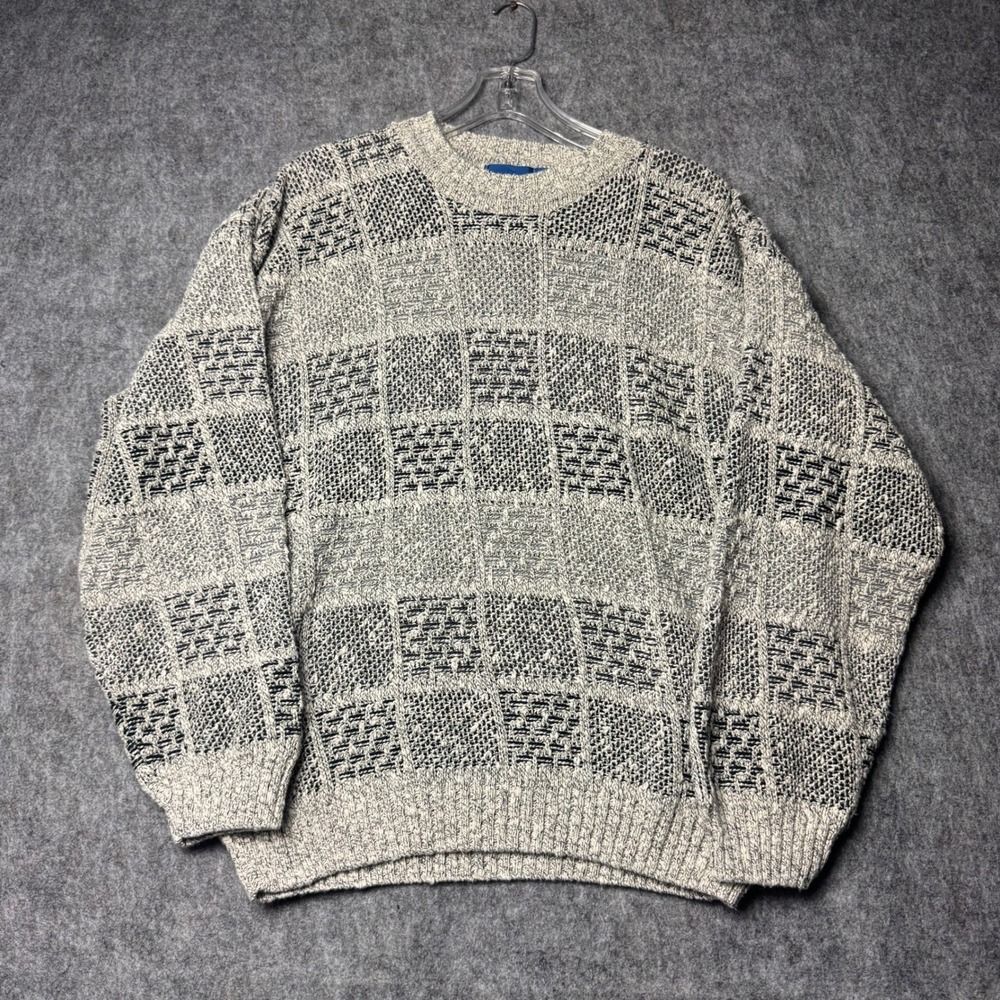 Vintage Towncraft Chunky Knit Sweater Gray Black Textured Grandpa Men's L